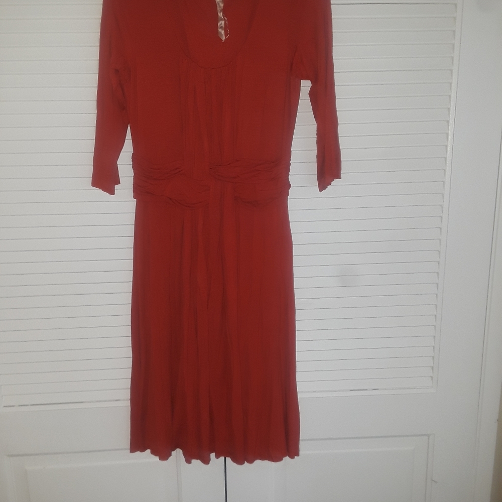 BAYLEY 44 RUST ORANGE DRESS WITH 3/4 LENGTH SLEEVE